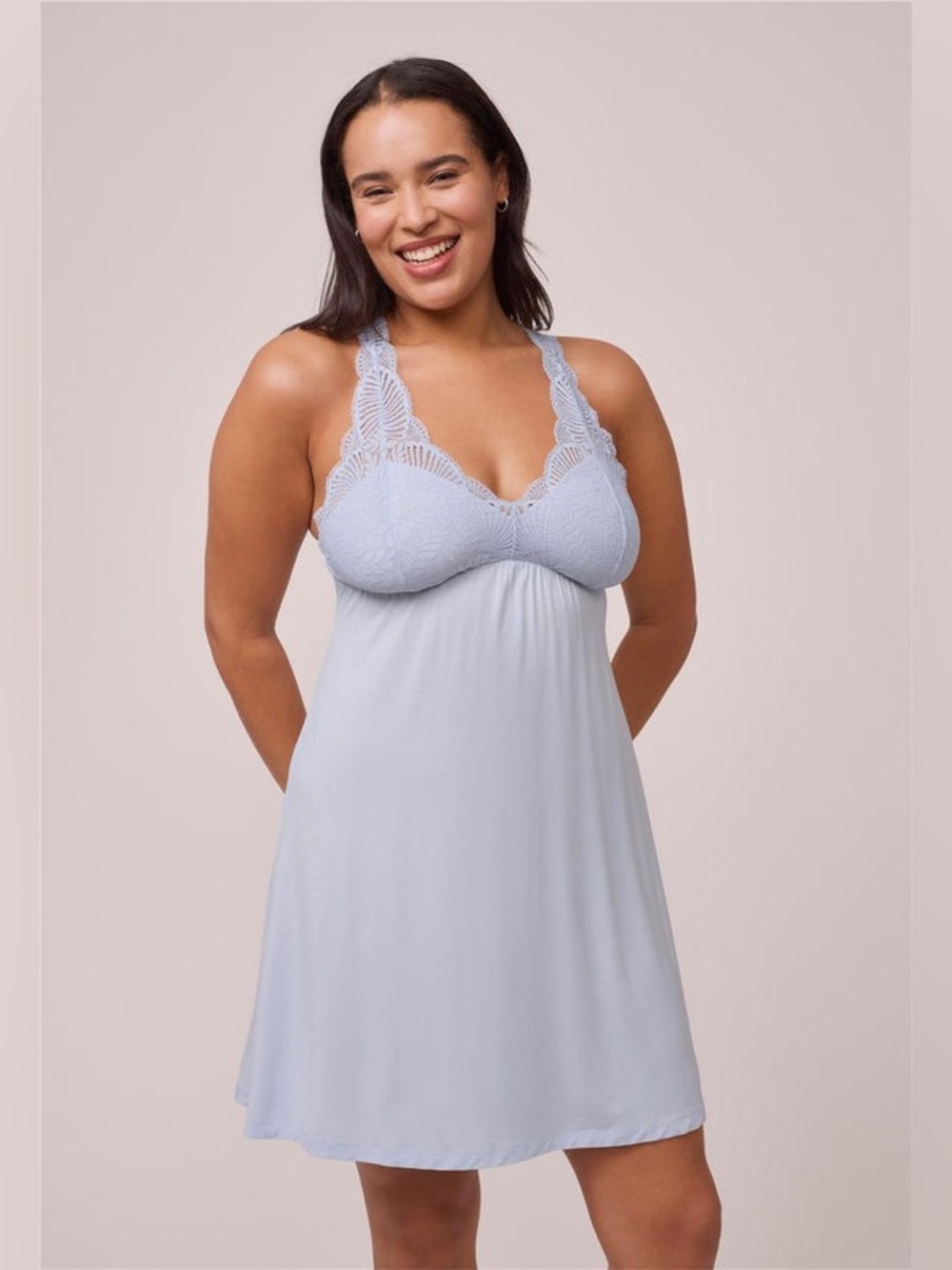 Fleur’t Intimates Belle Epoque Lace Chemise Nighty PJs Size L Powder Blue